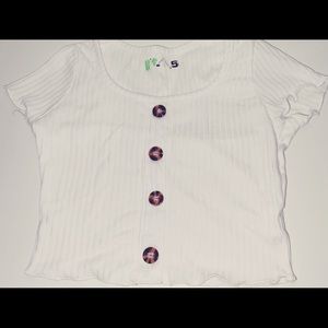 White regular crop top t shirt with buttons in the middle!